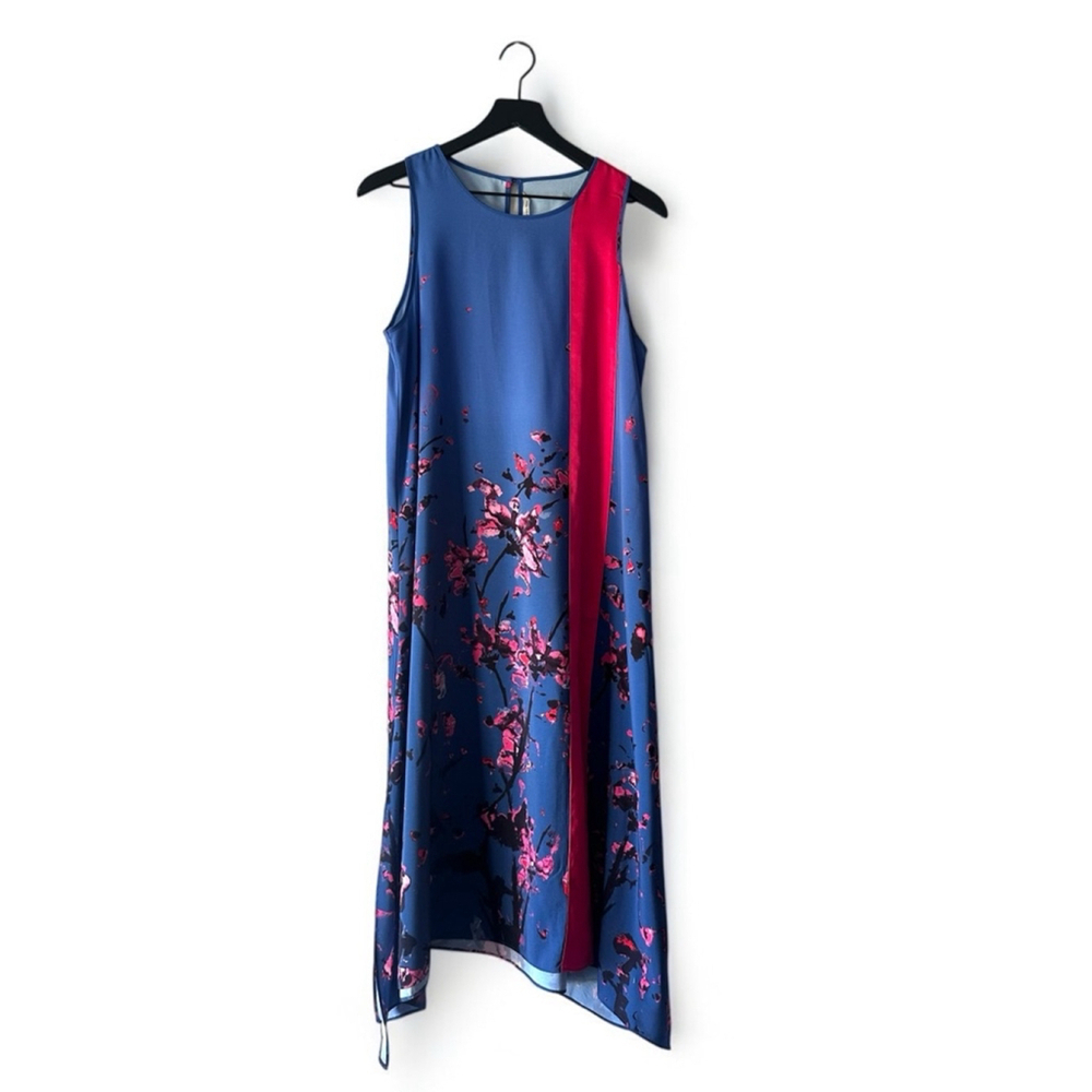 Rachel Roy Blue African Violet Floral Scarf Print Dress Women's Size M